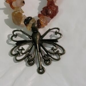 Gemstone and bead necklace brown white orange clear boho hippie UNISEX